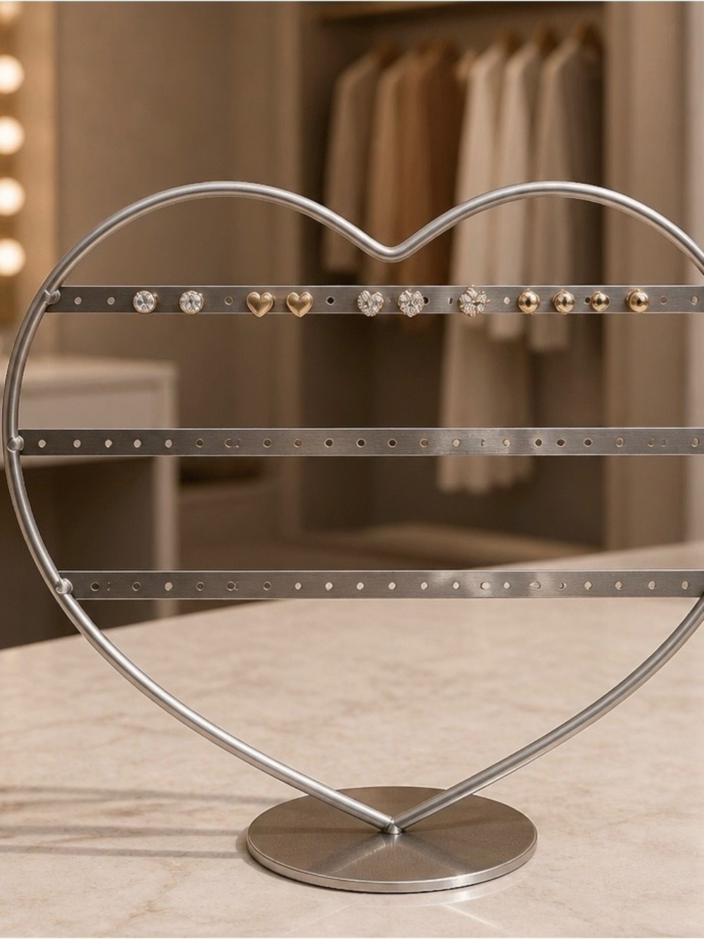 Heart-Shaped Metal Earring Stand - Silver